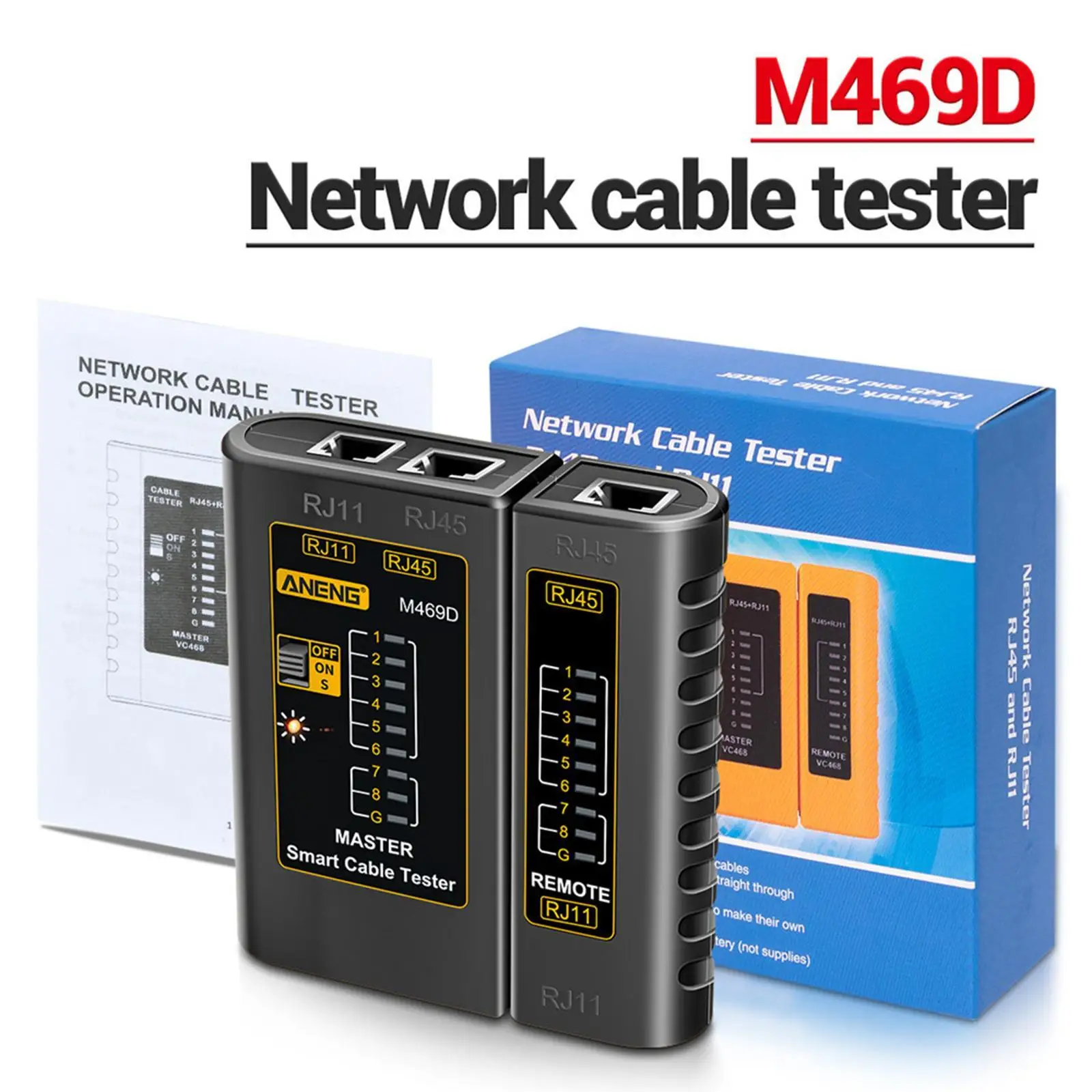 Versatile Network Cable Tester for Cat5 Cat5E Cat6 for Testing Ethernet Connections Tool RJ11 ANENG M469D RJ45/RJ11