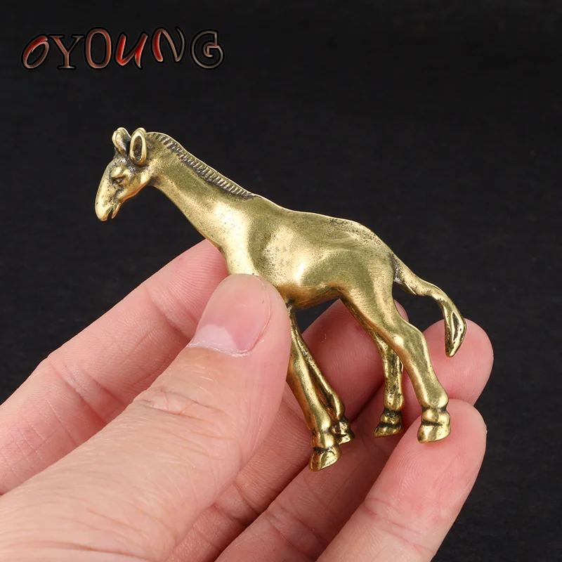 Retro Brass Giraffe Small Statue Desktop Ornament Vinatge Animal Figurines Miniatures Decorations Crafts Home Decors Accessories