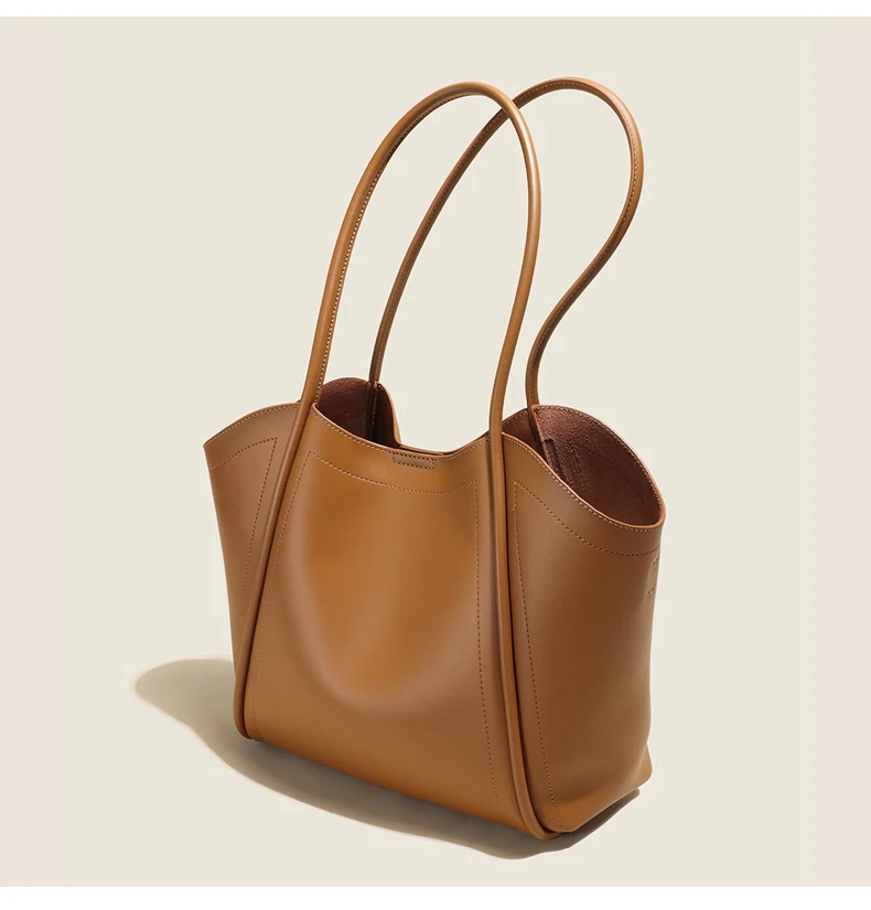 

Women's Cowhide Leather Soft Casual Tote Bag For Girls Large Capacity Commuter Hobo Bucket Shoulder Bag Adjustable Strap Handbag