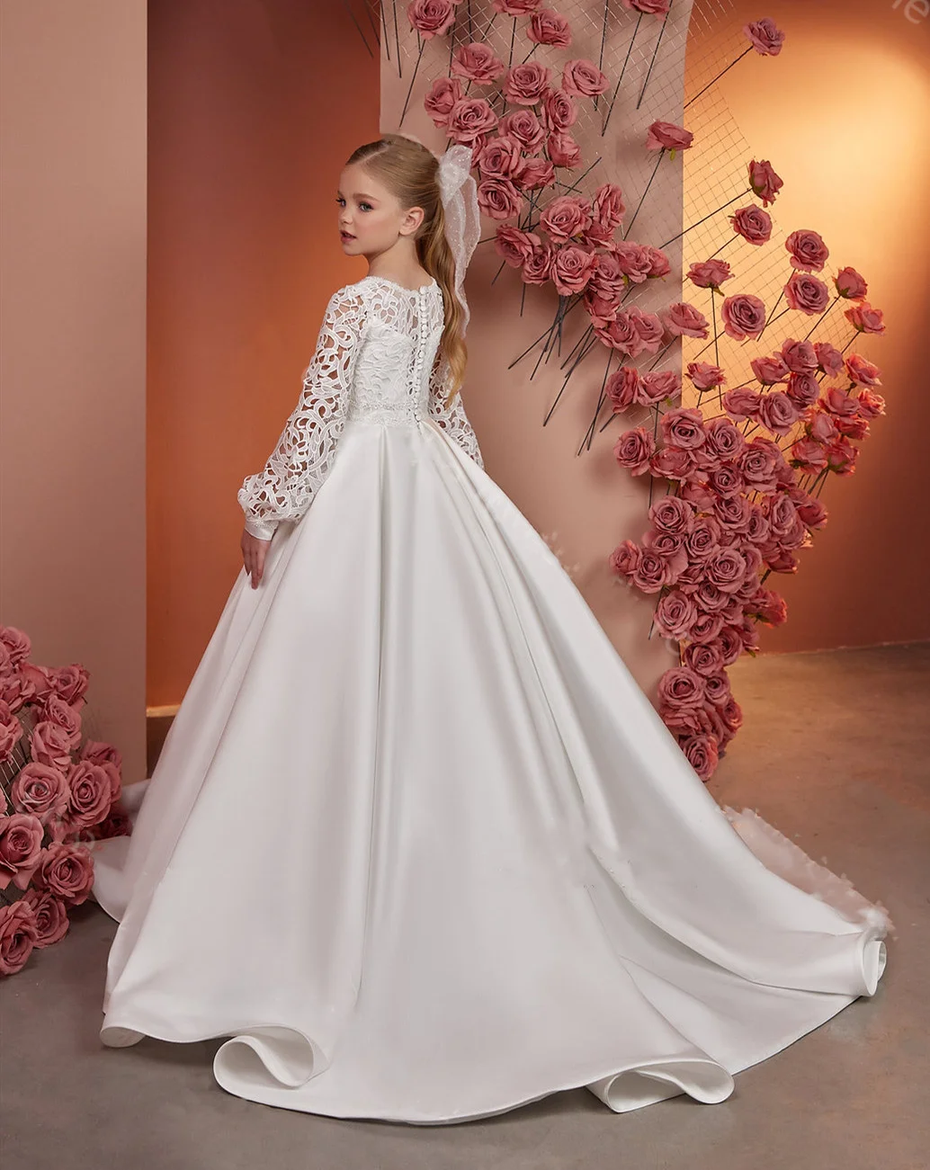 White girls evening dress annual meeting host princess dress European and American children's catwalk piano performance clothing