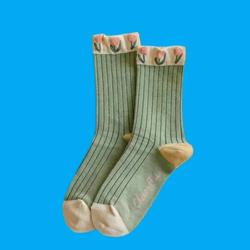 5/10 Pairs Tulip Ladies Stacked Socks Flower Mid-Tube Socks Women's Mid-Tube Spring and Autumn Forest Series 2024 Winter Socks