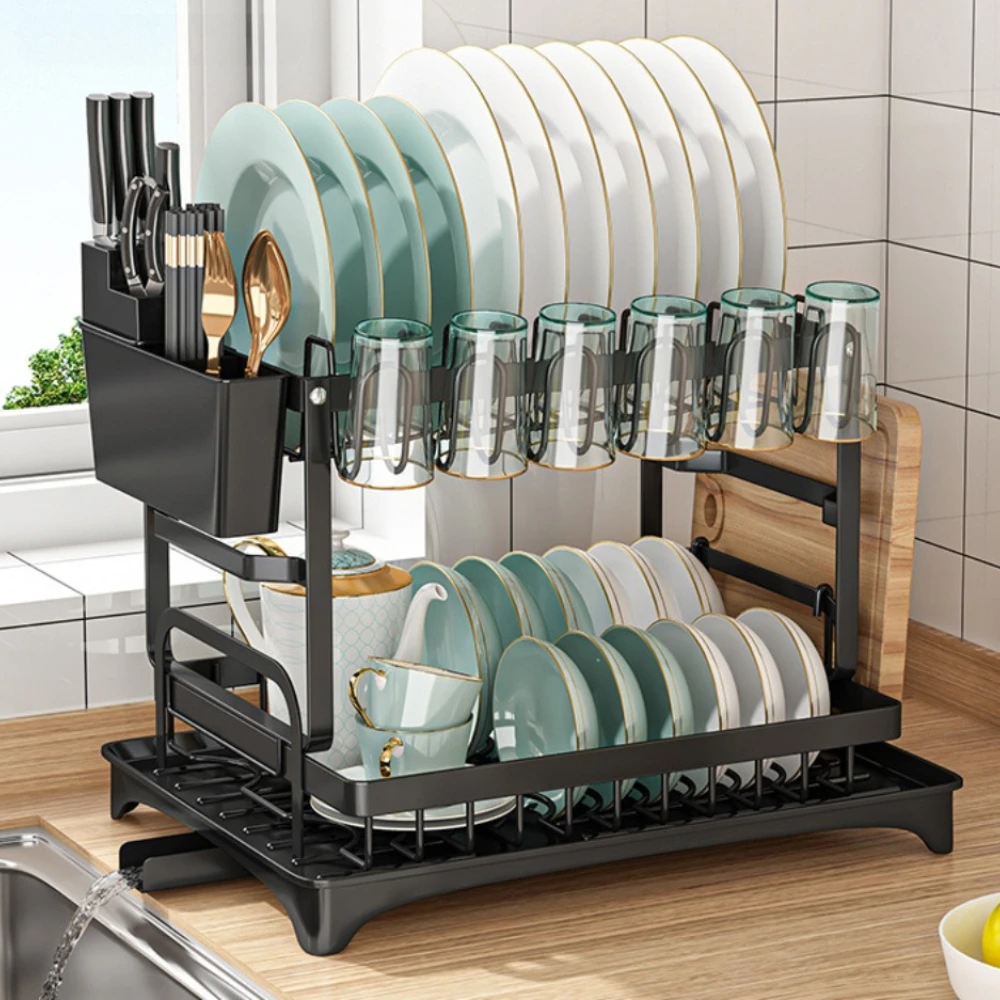 Égouttoir à bol, étagères de vidange domestiques, Double couche, organisateur de comptoir, étagère