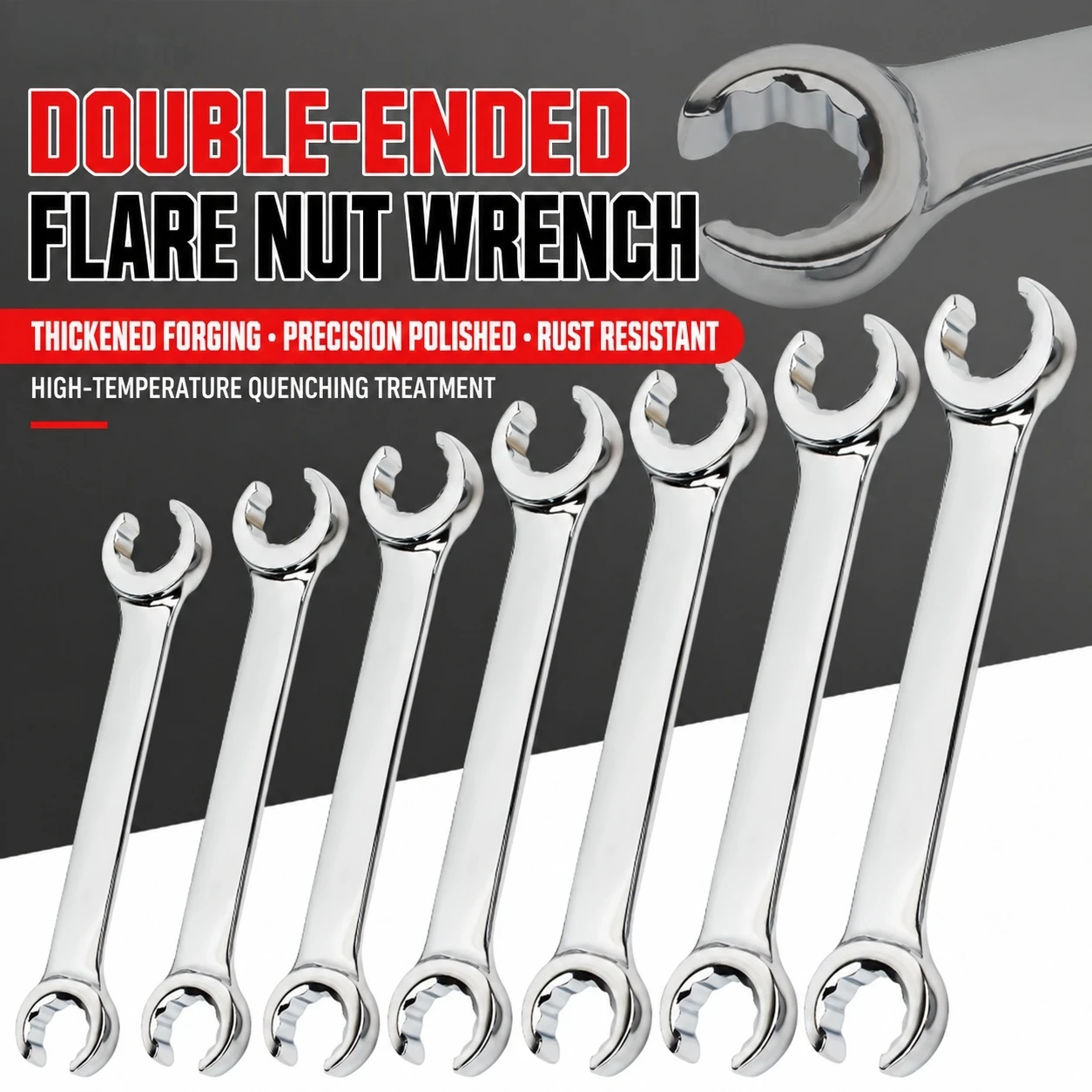 Oil Pipe Flare Nut Wrench - Double Head Spanner 6-28MM Open-end Brake Spanner High Torque, Mirror Hand Tool for Car Repair
