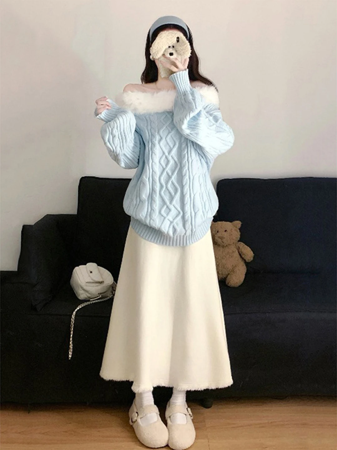 

Мягкий вязаный бирюзовый женский свитер Long Sve больших размеров, повседневная одежда, осенне-зимняя мода для полных...