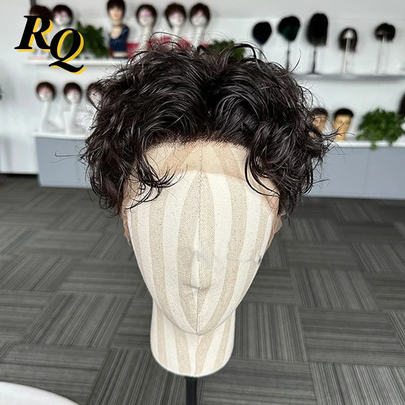 Wig laki-laki potongan rambut palsu pra-gaya renda penuh untuk pria Wig renda transparan Wig rambut palsu sistem penggantian rambut manusia Virgin