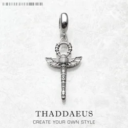 Dangle Charm Pendants Cross of Life Ankh With Scarab Pure 925 Sterling Silver Gift For Women Men Jewelry