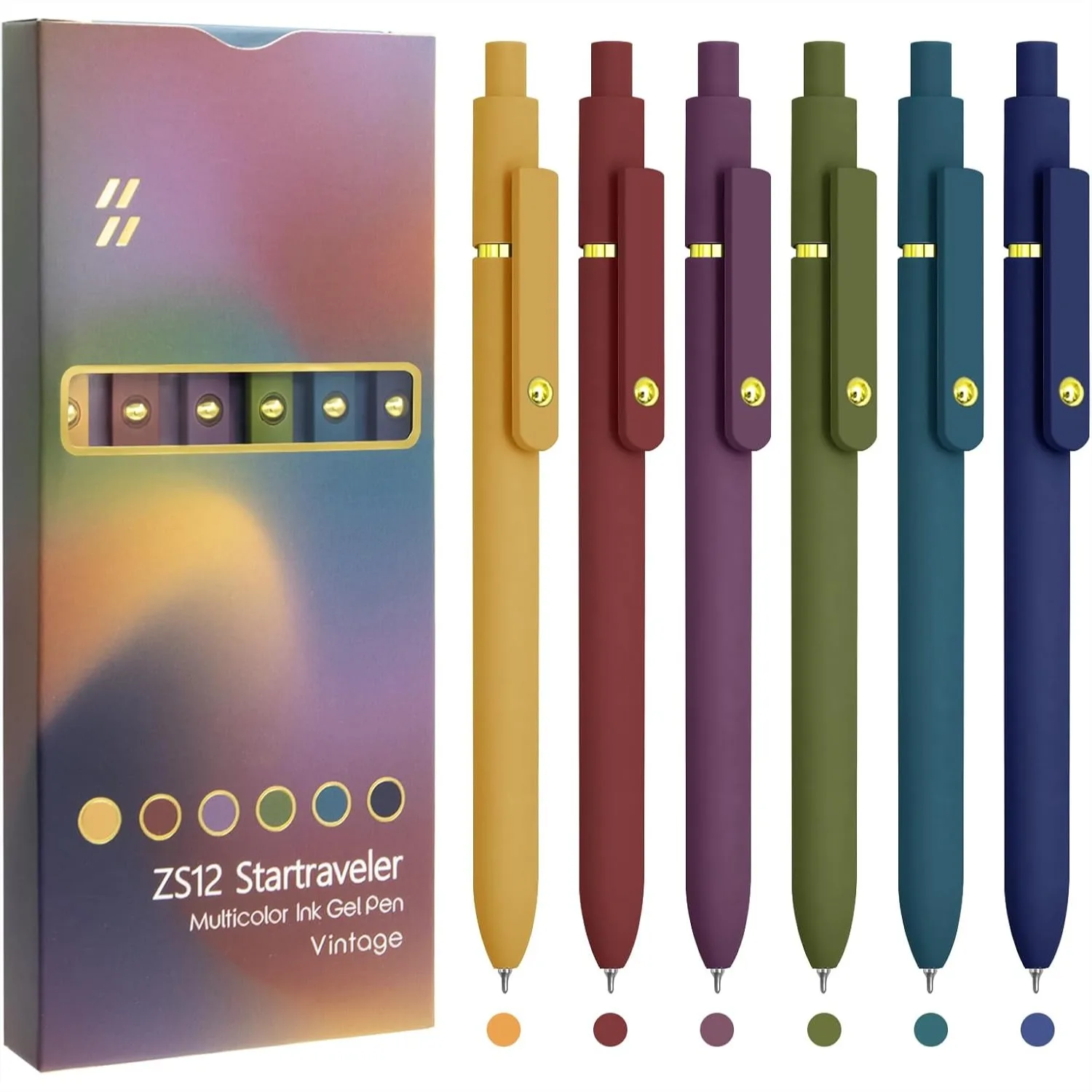 

6 Pcs Colored Gel Pens Fine Point 0.5mm for Journaling Note Taking Writing Office School Supplies Gifts for Women Gold Vintage