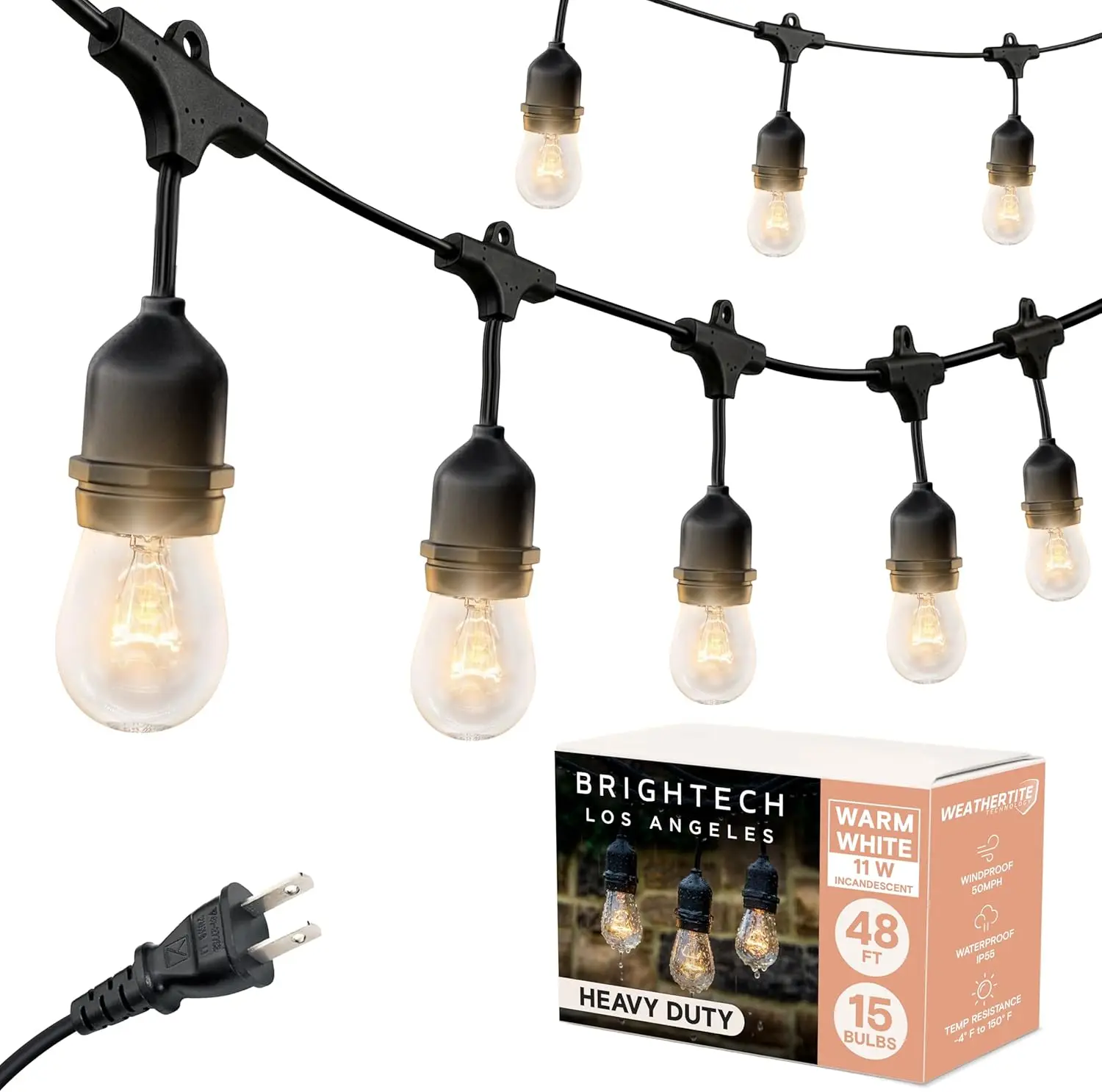 Patio Lights Incandescent 30FT Waterproof, Connectable, Heavy Duty Backyard Patio Warm White