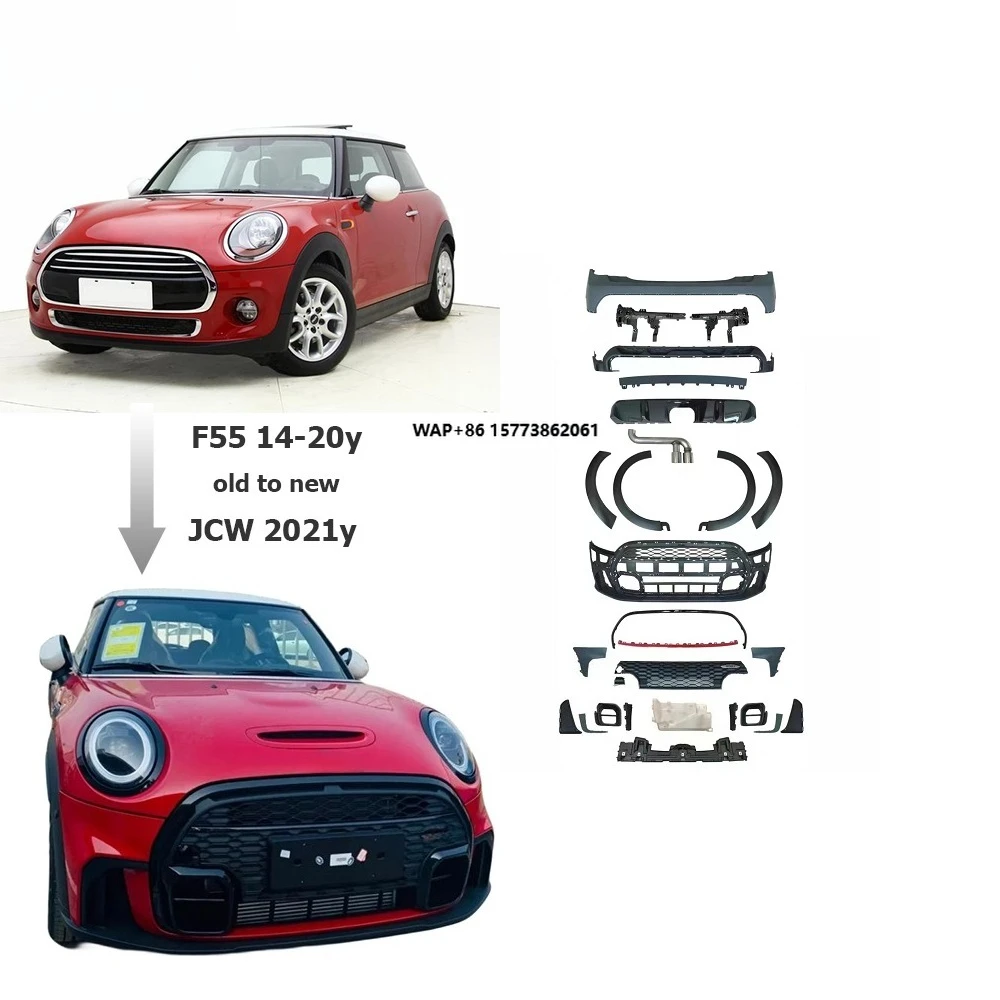 Body Kit Fit for F55 2014-2020 Year Old to New 2021 JCW pp Material Car Bumpers Over Fenders Exhaust Tips Car Accessories