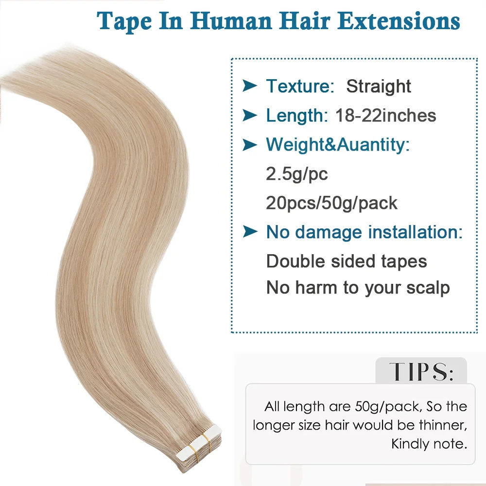 SEGO 2.5G/PC Tape in Hair Extensions Human Hair Invisible Tape in Skin Weft Straight Real Natural Hair for Women 50g