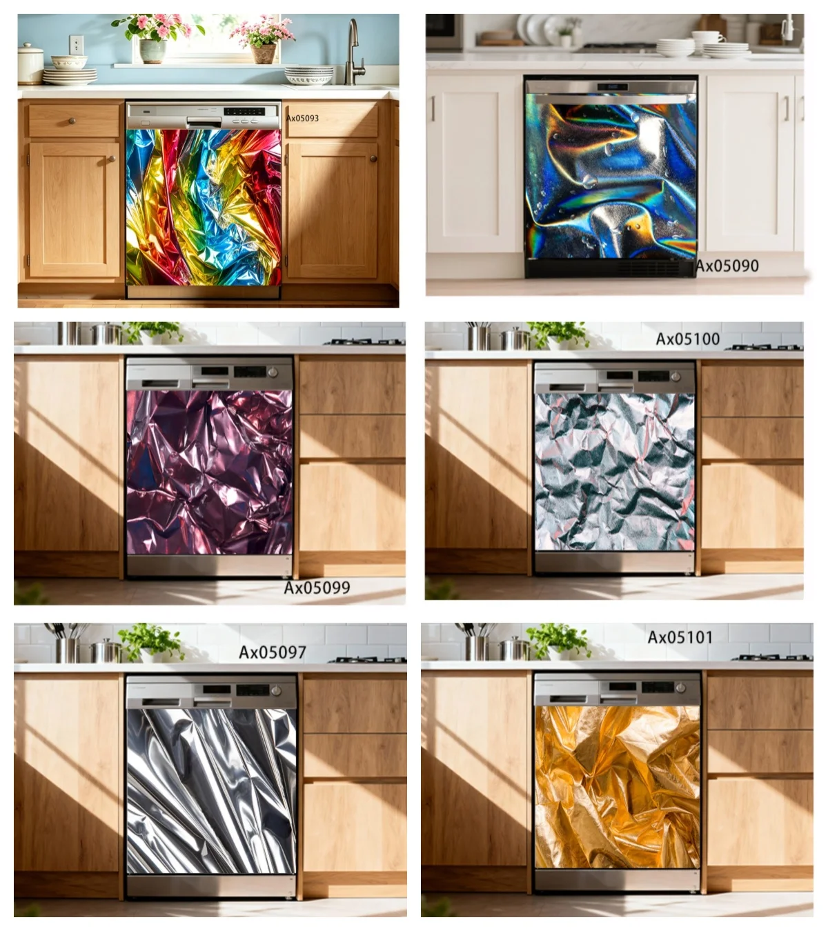 

Crinkled Metallic Foil Laser Holographic Dishwasher Door Sticker for Washing Machine Cabinets Wardrobe Door Aesthetics Decor