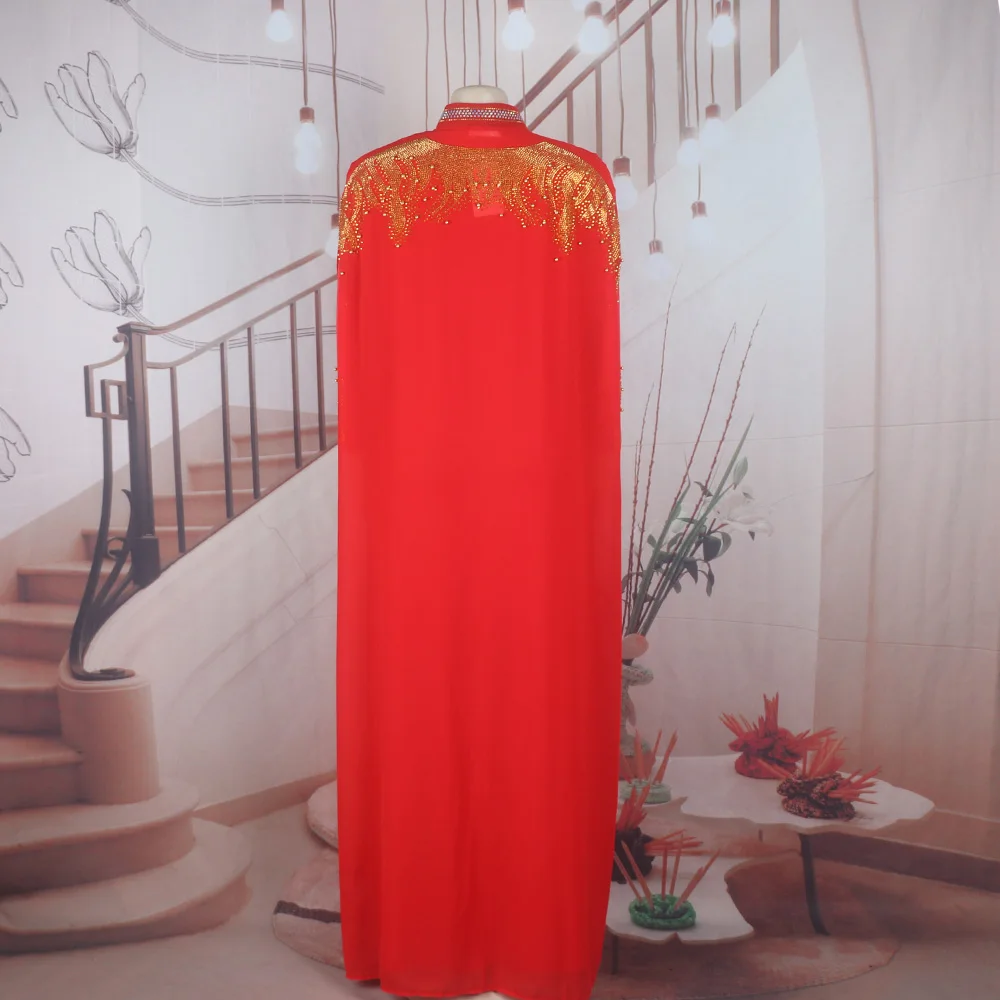 Neu eingetroffen: Afrikanisches zweiteiliges Kleid für Damen, elegantes Luxuskleid mit Strass für die Kirche – Detail 11