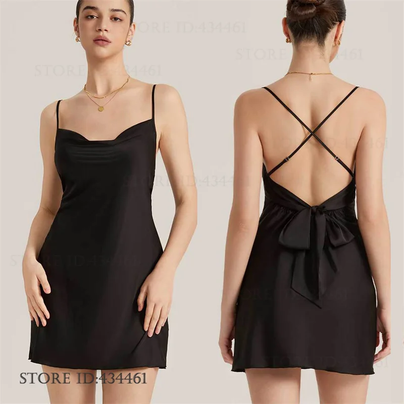 

PLUS SIZE Women's Nightgown Chemise Sleepwear SEXY Backless Bow Spaghetti Strap Nightdress Lingerie Ice Silk Homewear Loungewear