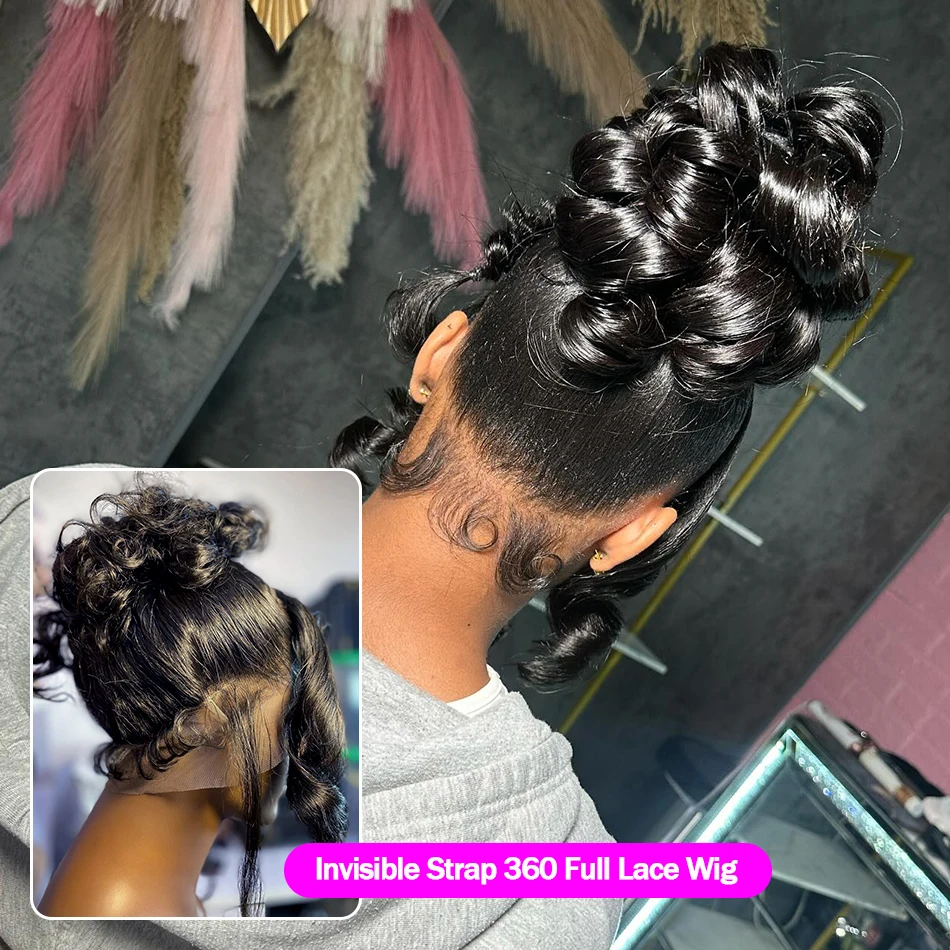 Brazilian Virgin Human Hair Wig Body Wave 360 Full Lace Front Pre-Plucked Kinky Straight HD Lace with Drawstring for Women Natural Color