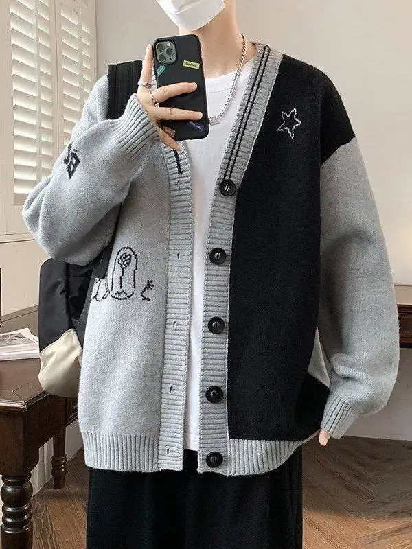 

Мужской кардиган с V-образным вырезом, повседневный, вязаный, разноцветный, из полиэфирного волокна, удлиненный, для весны и осени