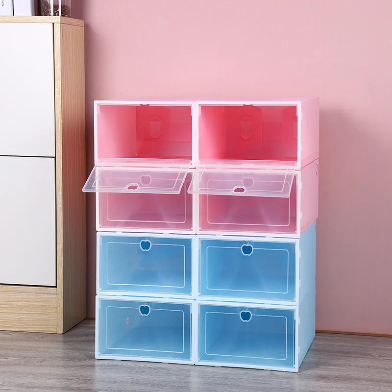 10Pcs/Set Fold Plastic Shoes Case Thickened Colorful Drawer Case Plastic Shoe Boxes Stackable Box Shoe Organizer Shoebox