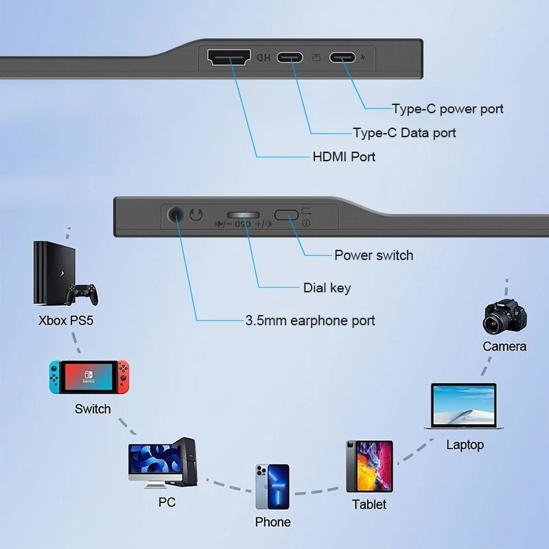 LANLIPU Monitor Portabel 16 Inci Layar Sentuh Monitor Komputer Sekunder IPS 1200P untuk PC/Ponsel Xbox Switch PS4/PS5 Laptop
