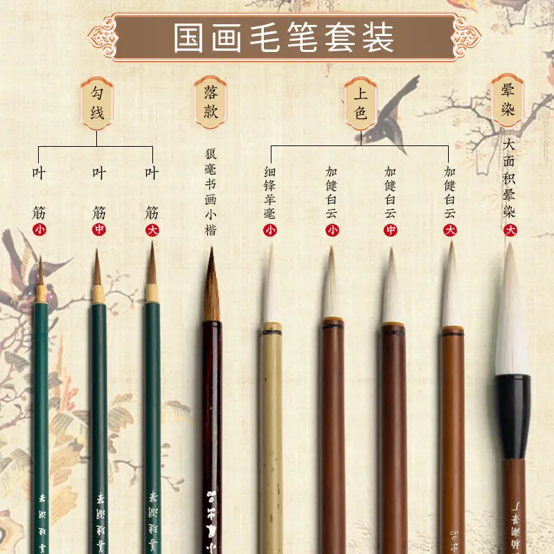 Shanlian Lake Pen Chinese Painting Brush Set Beginner Professional Grade Calligraphy Landscape Painting Hook Special Brush 9 Set
