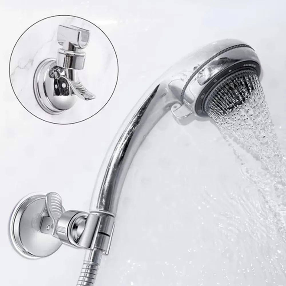 

Adjustable Shower Rack Wall Mounted Plating Shower Rail Head Holder Suction Cup Type Stable Rotation Bathroom Nozzle Fixed Base