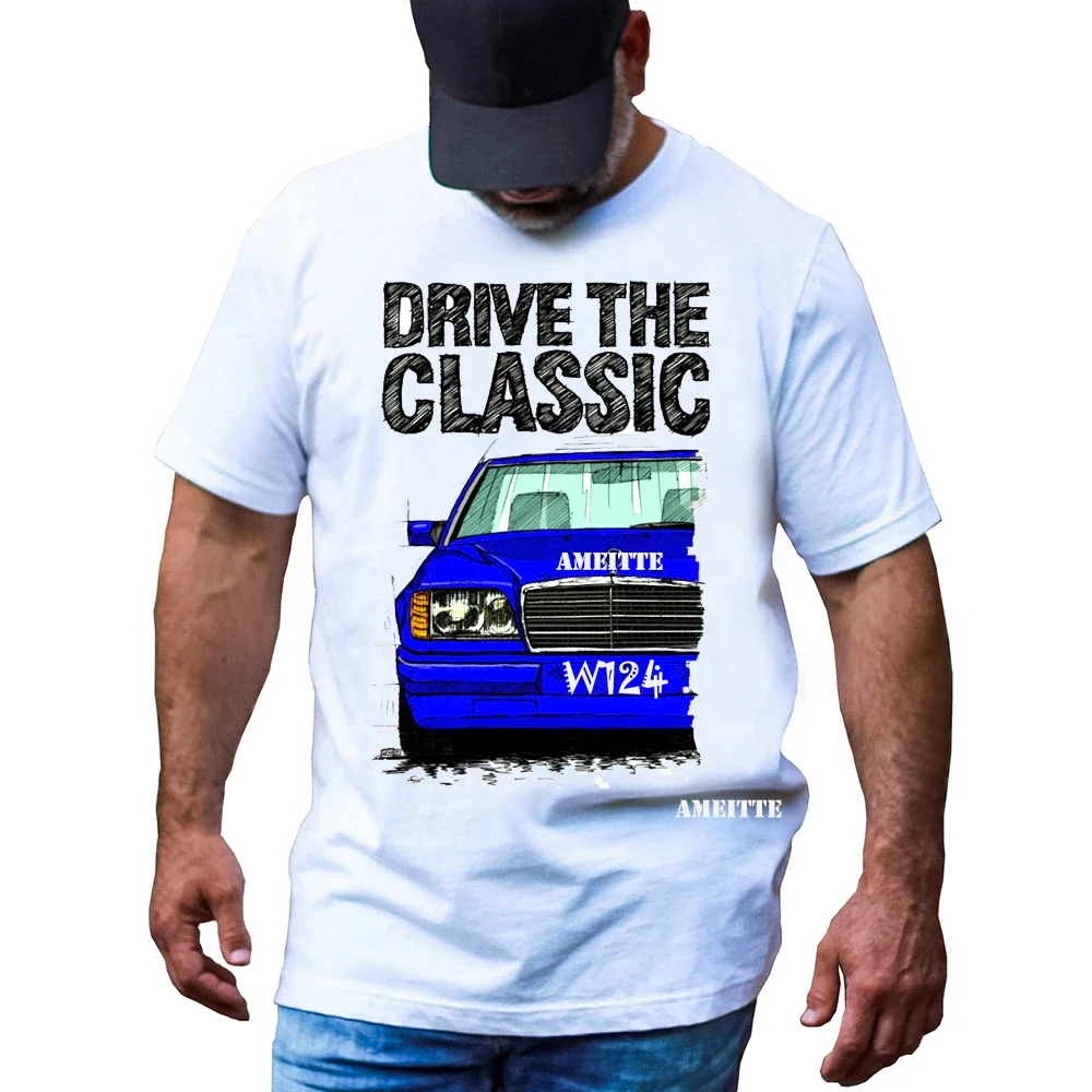 Drive The Classic W124 Late Model Design T-Shirt Men Short Sleeve Hip Hop Sport Boy Casual White Tees Vintage W123 R129Car Tops view 3
