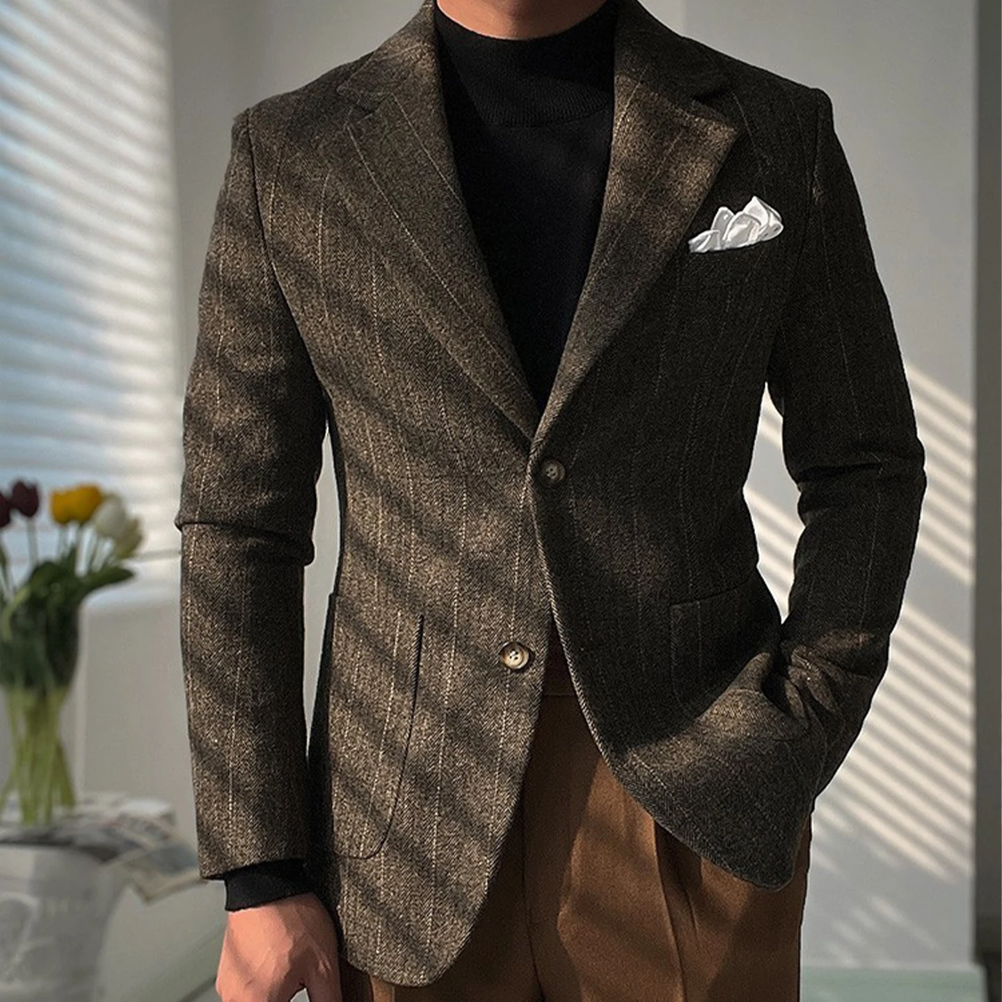 

Осенний повседневный однобортный пиджак, винтажный джентльменский стиль, стильное пальто, деловой приталенный пиджак с узором «елочка»