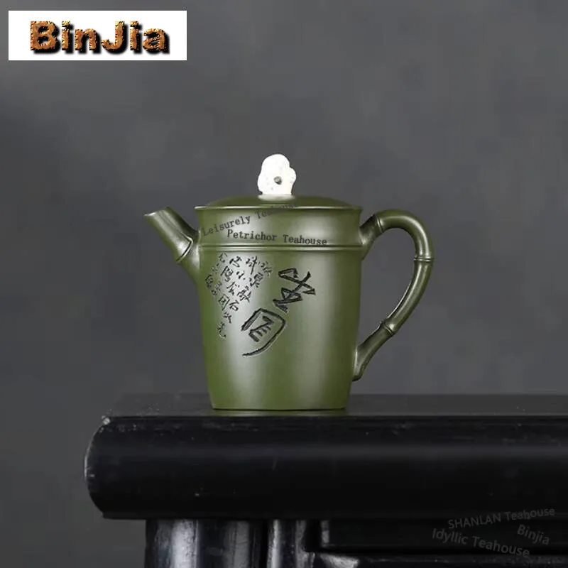 

140ml Exquisite Yixing Purple Clay Teapots Handmade Taihu Lake Stone Bamboo Joint Pot Raw Ore Green Mud Kettle Zisha Tea Set Tea