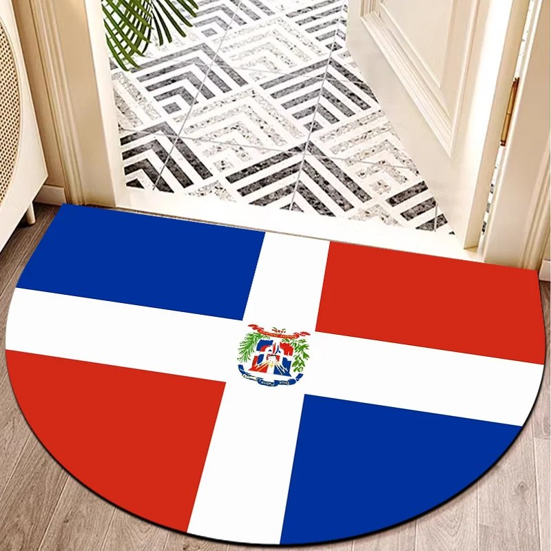 سجادة باب نصف دائرية بعلم جمهورية الدومينيكان غير قابلة للانزلاق لمدخل المنزل، سجادة متينة مقاومة للماء #1
