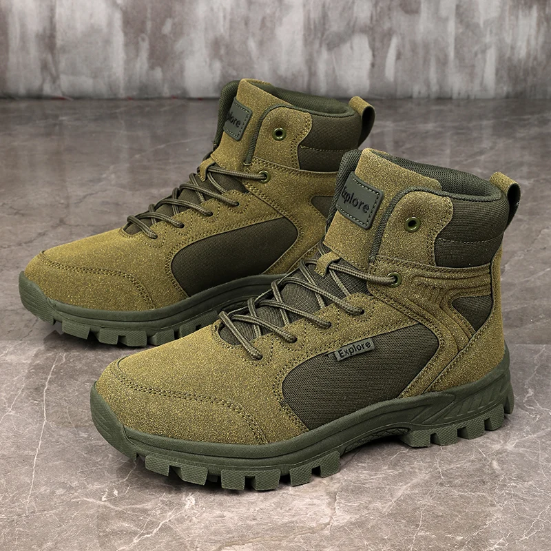 

Green High Top Hiking Trekking Shoes Men Fashion Platform Men’s Outdoor Boots Non-slip Desert Combat Boots Men botas para hombre