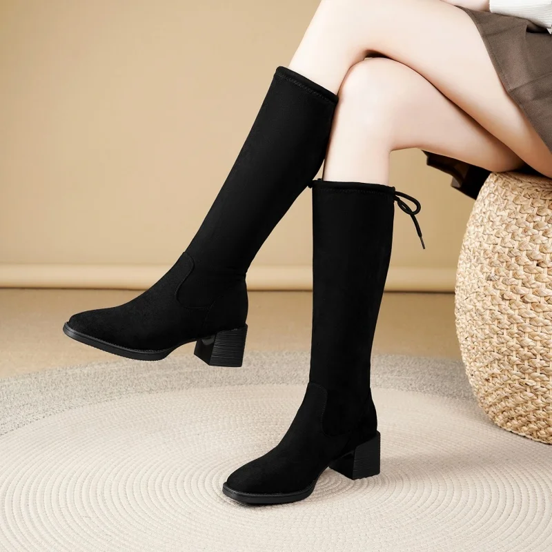 

Fashionable New Style Coarse Heel Elegant Anti Slip Knight Boots Winter Selling Square Toe Comfortable Long Leg Women's Boots