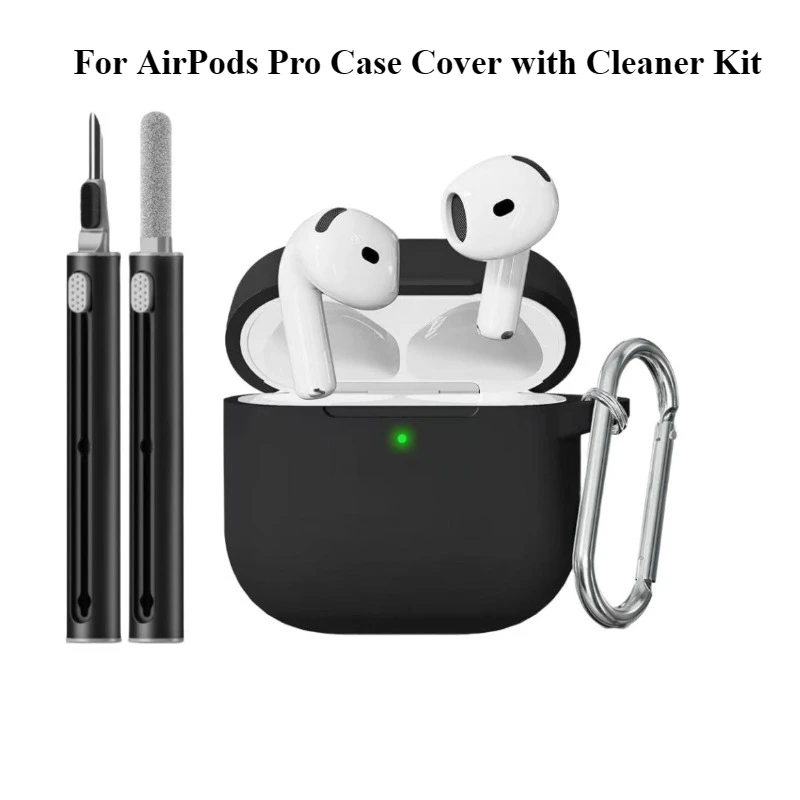 

1 Set Soft Silicone Protective Case for AirPods 4/3 Pro 2 Keychain AirPods Pro Case Cover with Cleaner Kit Earphone Accessories