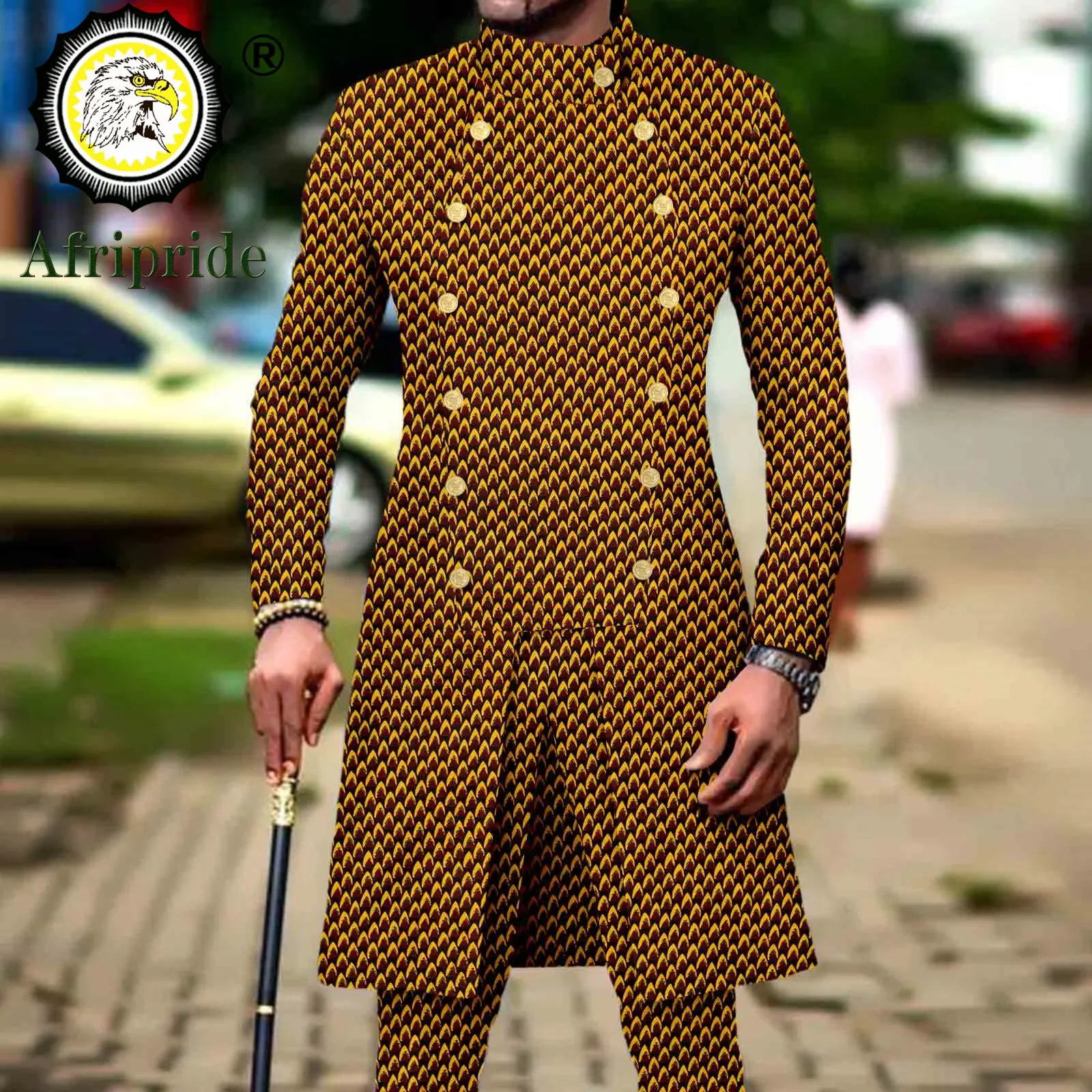 Men`s Suit African Clothes Double Breasted Print Jackets and Pants 2 Piece Set Dashiki Outfits for Wedding Evening A2316013