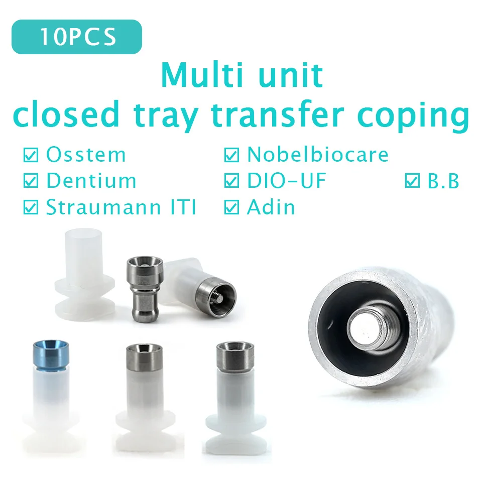 10Pcs Set Dental Implant Multi Unit Closed Tray Transfer Coping Fit Osstem Dentium ITI Nobel DIO Adin BB Titanium Components