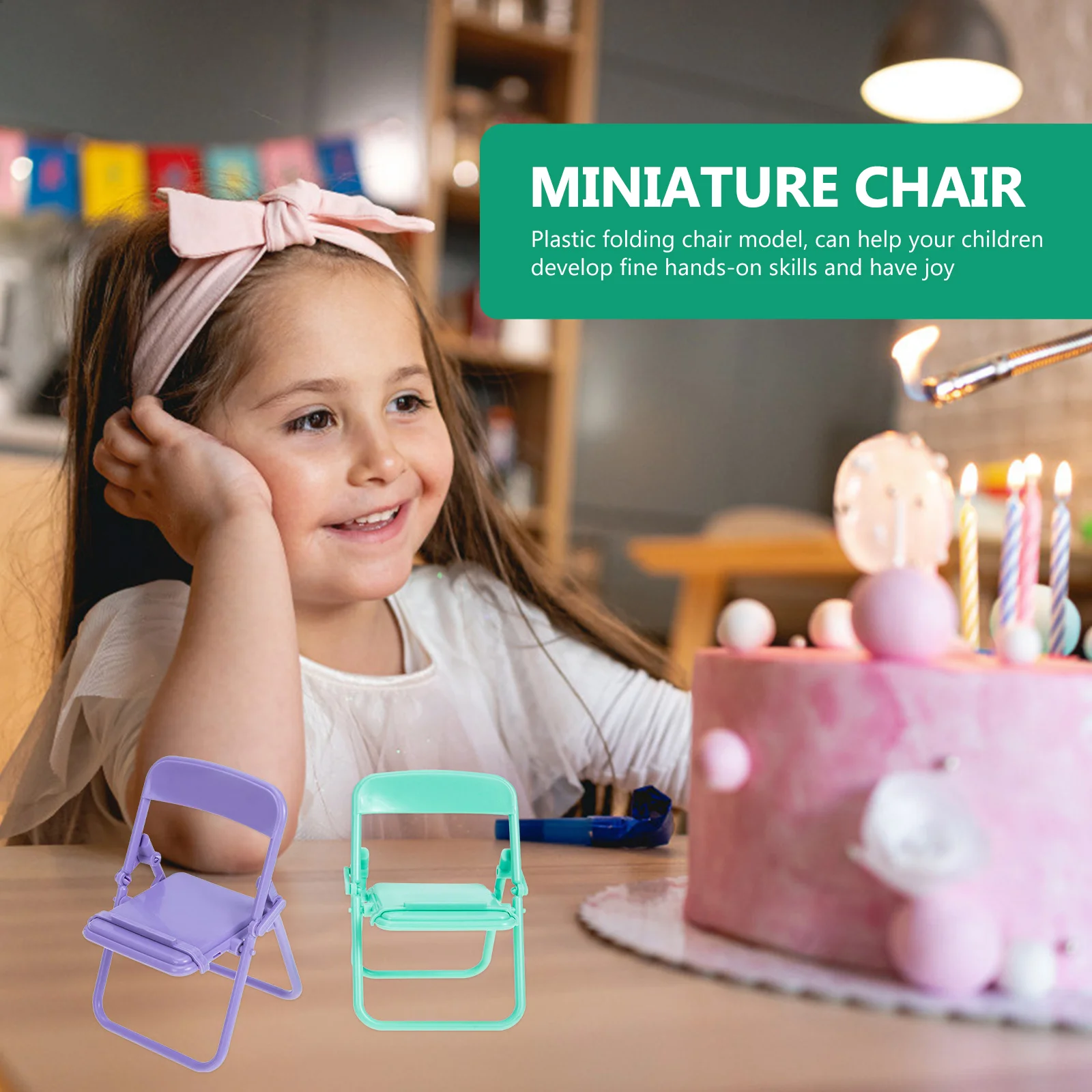 Silla plegable de plástico para niños pequeños, muebles en miniatura para casa de muñecas, juguetes para bebés, 2 piezas