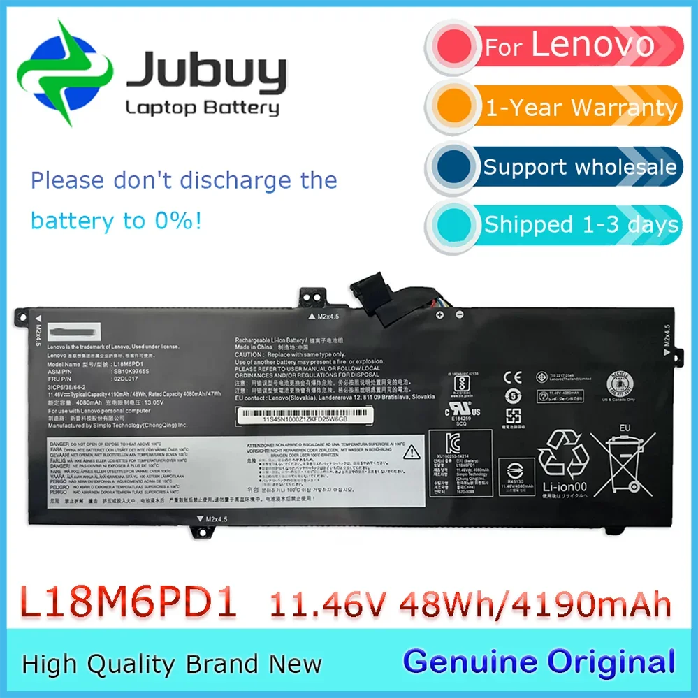 

Original 11.46V 48Wh L18M6PD1 Notebook Battery for Lenovo ThinkPad X13 X390 X395 02DL018 L18L6PD1 L18M6PD2 L18C6PD1