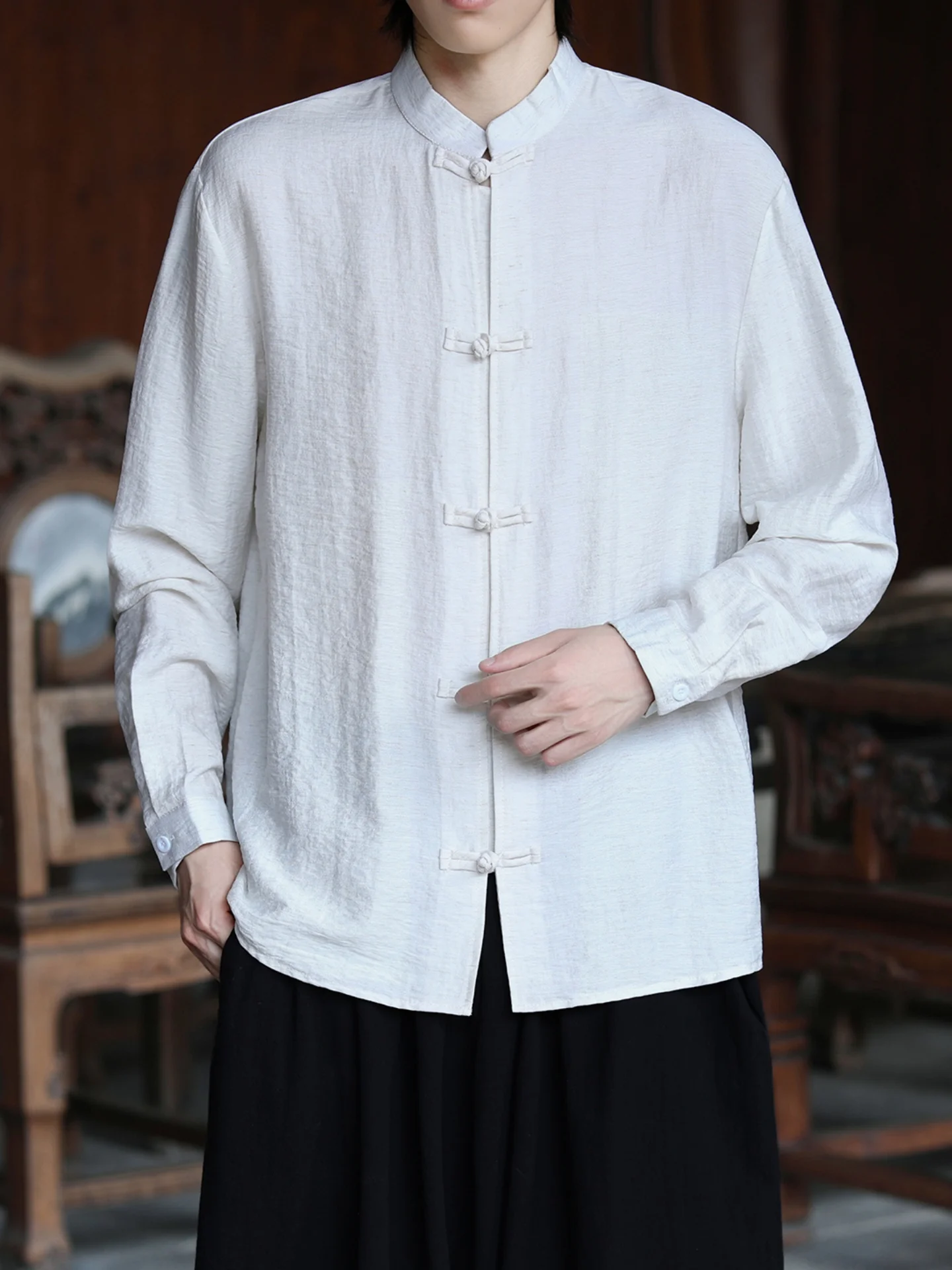 

Мужская осенняя рубашка с длинным рукавом в китайском стиле, ретро, на пуговицах, в стиле Тан, улучшенный ханьфу, одежда для братьев по душе.