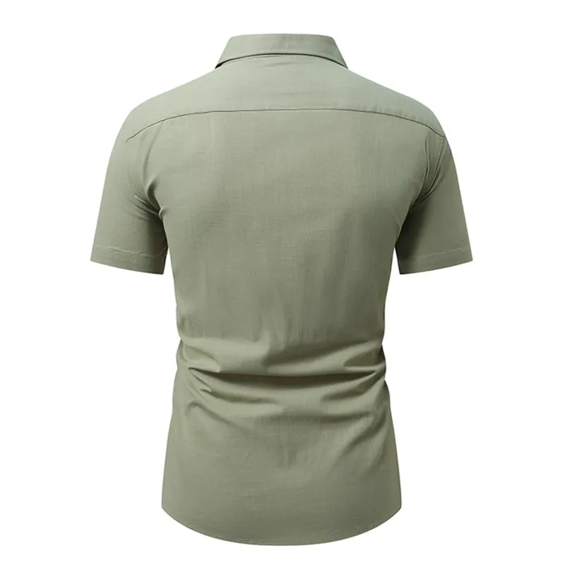 2026 New Men's Short-sleeved Shirt,Single-breasted Square Collar Bamboo Cotton Shirts, Very Time Office Leisure,White Black Blue