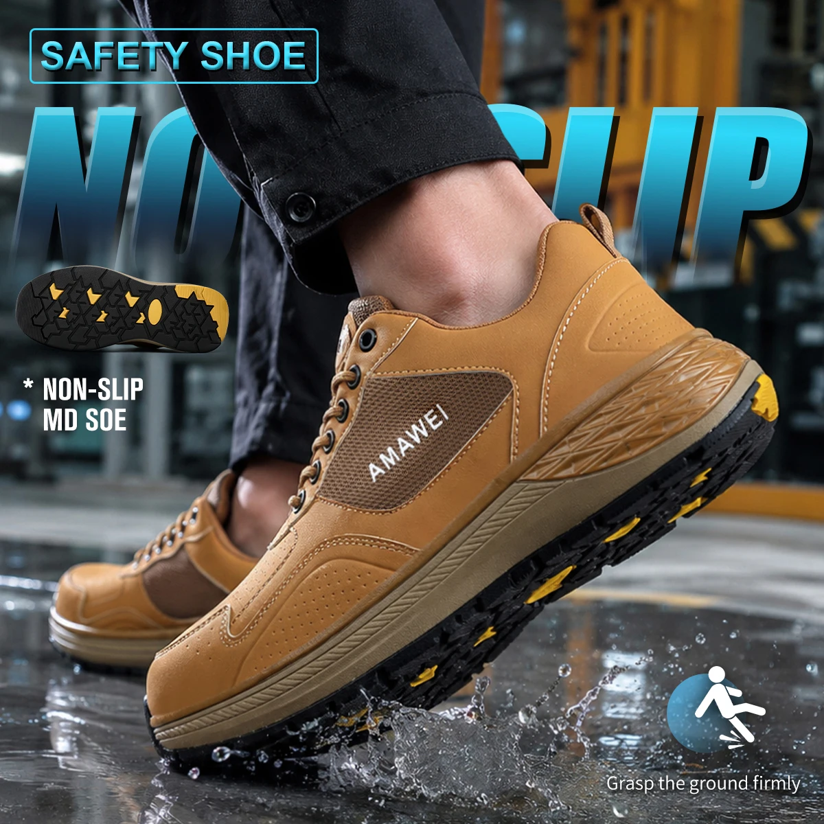 Non Slip Steel Toe Safety Shoe - Leather Work Fabric ulasan dan harga