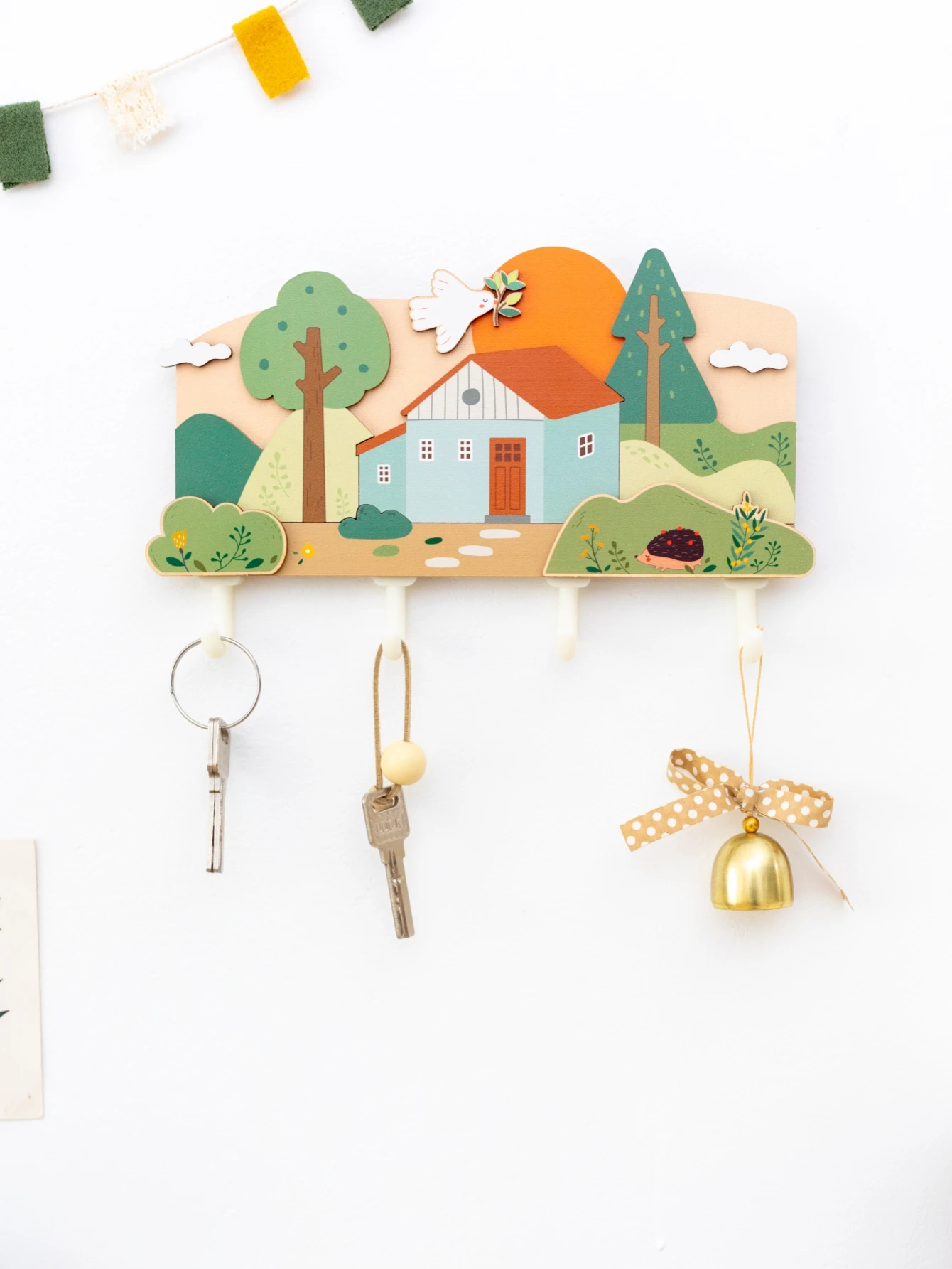 Keys Holder Wall Hook Cute Cartoon House Home Decor Umbrellas towels hats clothes hooks voordeur Bedroom Door Hangers Wall Shelf