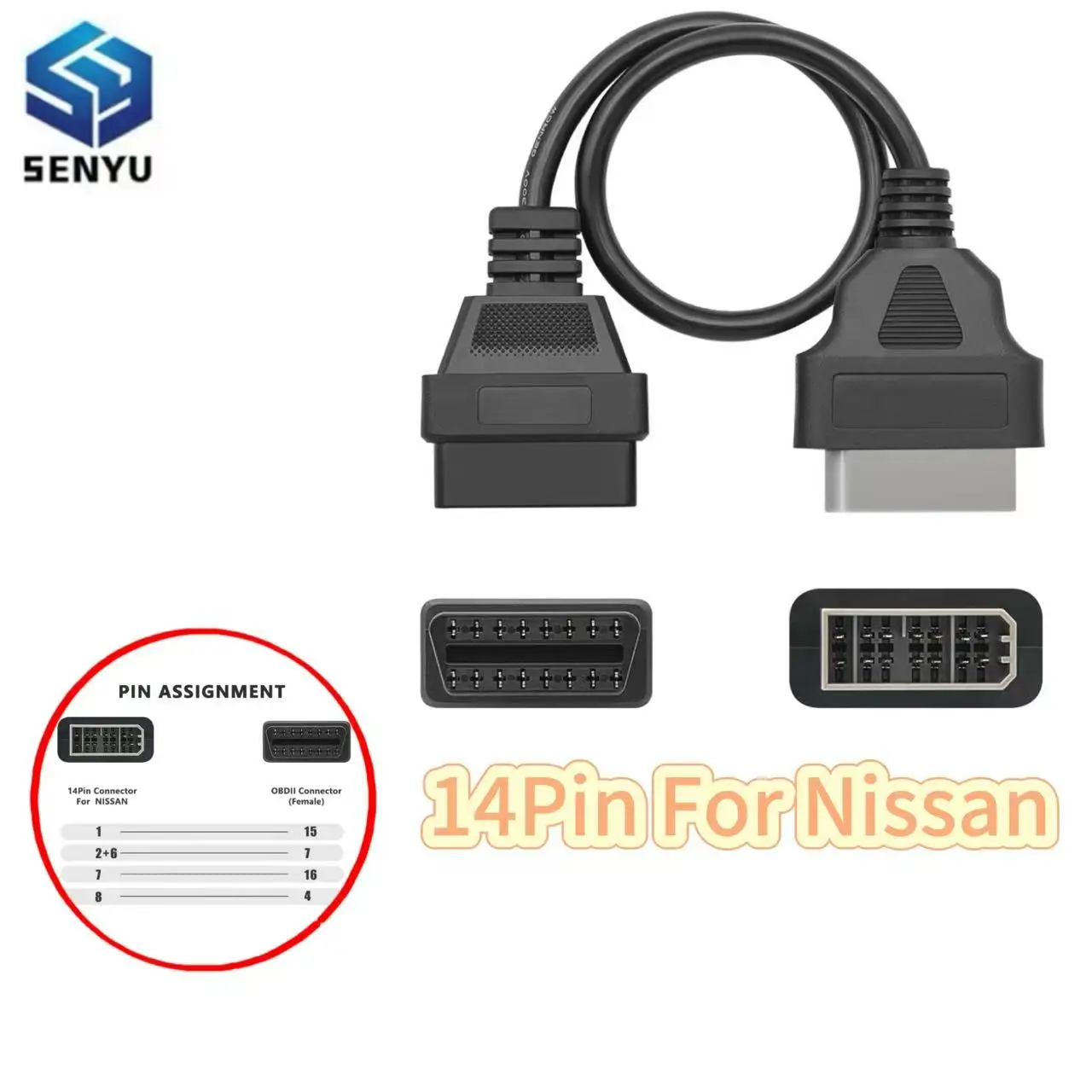 High Quality For Nissan 14Pin To OBD2 16Pin Extension Cable Connector Adapter For NISSAN OBD 2 OBDII Car Diagnostic Auto Tool