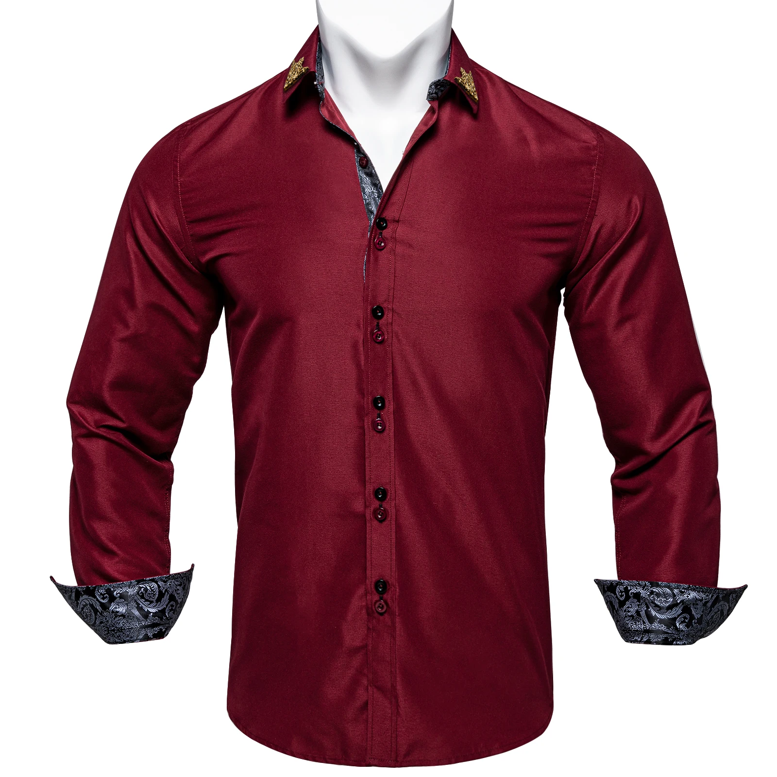 Classic Burgundy Man\'s Shirt Button Turn-Down Collar Shirts For Men Causal Long Sleeve Fashion Wine Red Patchwork Buiness Blouse