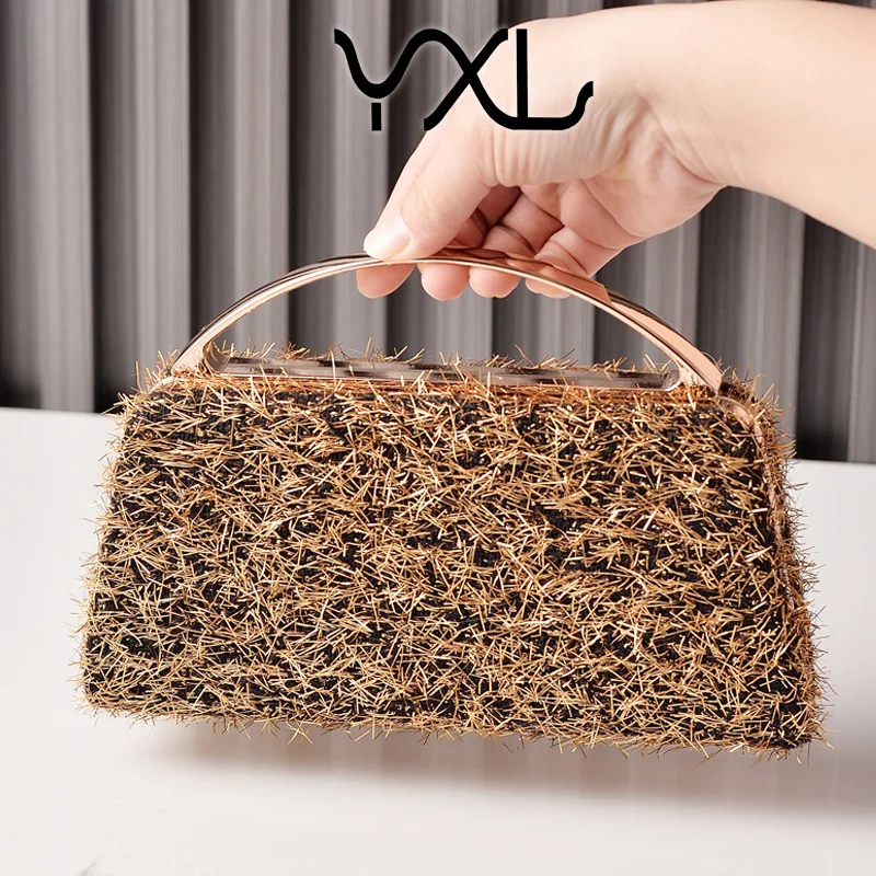

New Tassel Gold Evening Bag Handheld Party Bag European and American Fashion Wedding Bride Bag Factory Direct Sale
