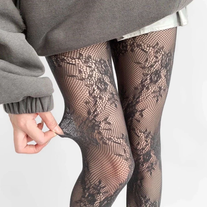 

Lace Floral Patterned Tights Women Sexy Thigh High Stockings Pantyhose Lingerie Hollowed Mesh Fishnet Hosiery Gothic Pantyhose