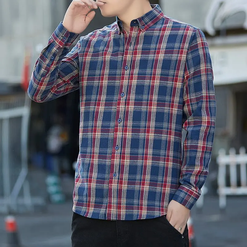 

2026 New Youth Long Sve Plaid irt Men Casual Sle Spring Autumn Cotton Outerwear Versatile Classic Button-Up irt