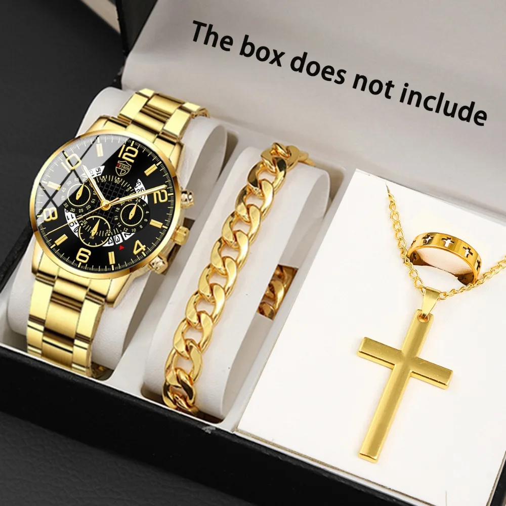 4 Pcs/Set Fashion Men's Watch Set Alloy Men's Quartz Watch Casual Business Men's Clock Set
