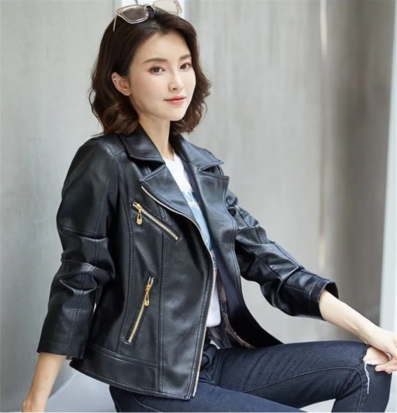 6XL Big Size Leather Jacket Female NEW 2024 Autumn Spring Women\'s Moto Biker Coat Wine Red Black PU Leather Zipper Outerwear