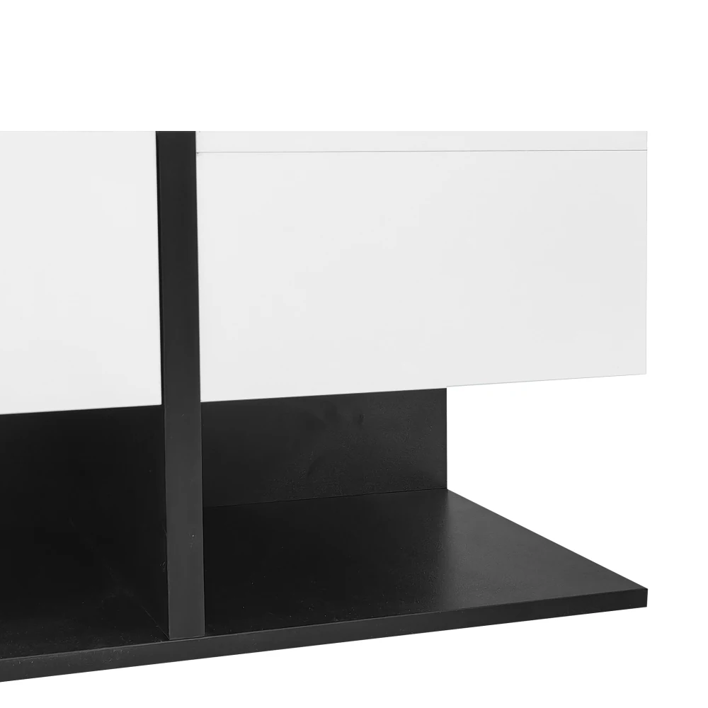 Moderner quadratischer Couchtisch in Schwarz und Weiß mit Stauraum und Schubladenschienen, 70 x 70 x 35,5 cm – Detail 13