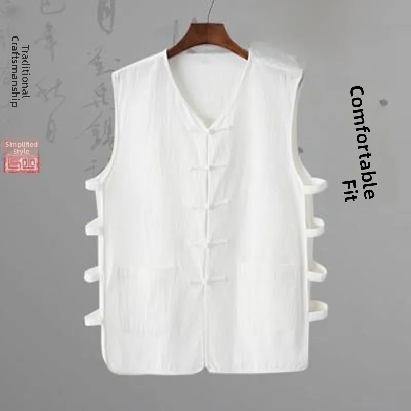 

Men's Summer Thin Linen Sle Vest Button up Cotton irt Bal Tank Top V-Ne Loose Fit Regular Thin Waed Cotton