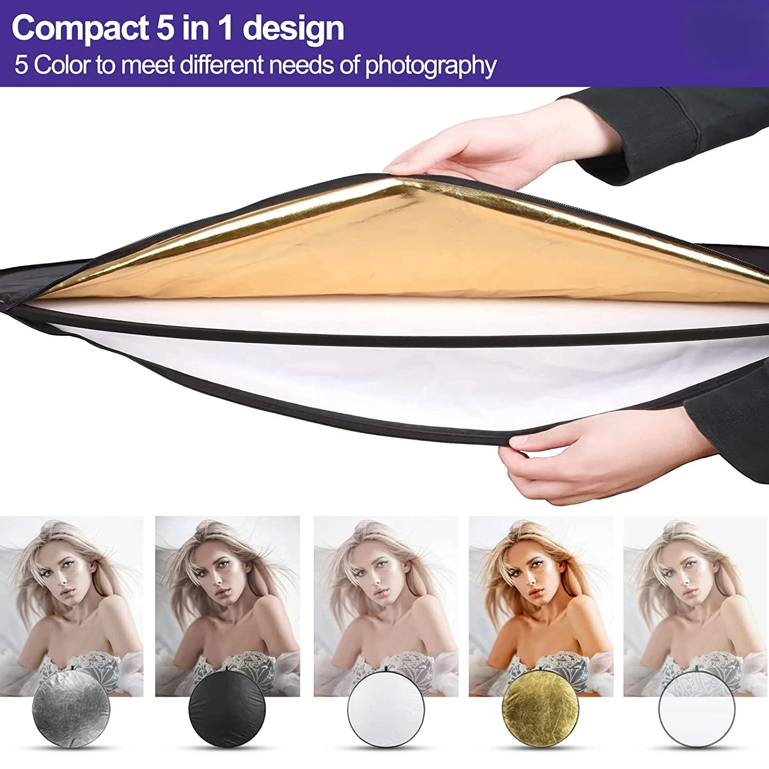 60 80 110cm 5in1 Reflector Photography Collapsible Portable Light Diffuser Round Reflector  Photo Multi Color