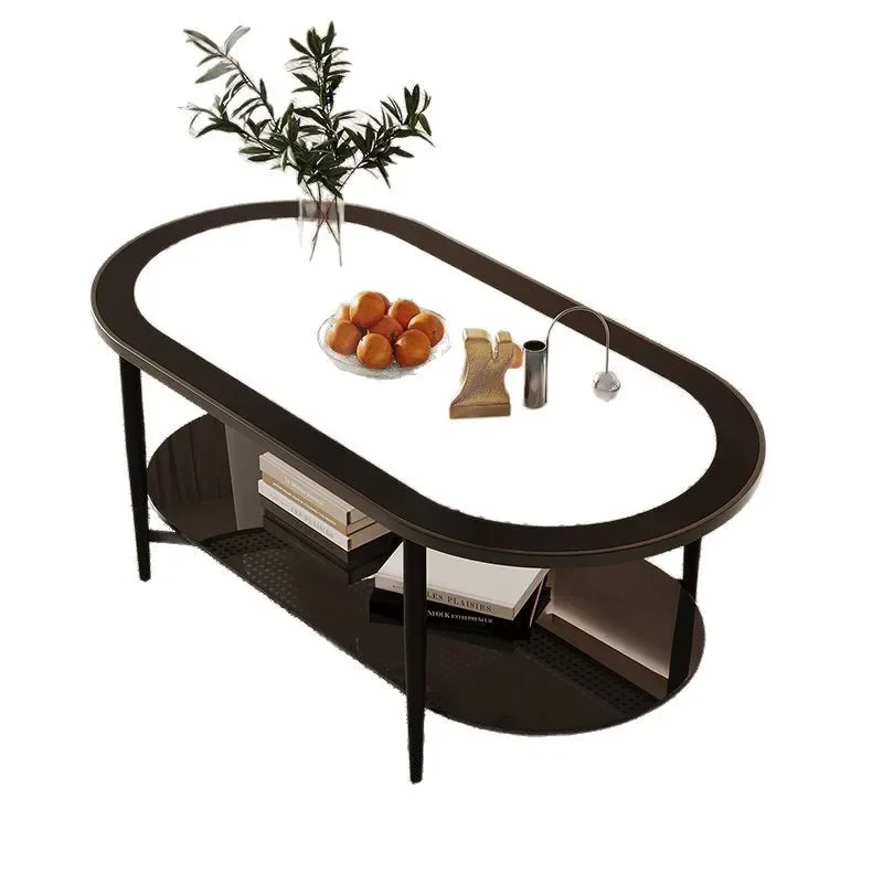 

Living room, coffee table, oval, double Internet celebrity retro, home, cream style, small apartment