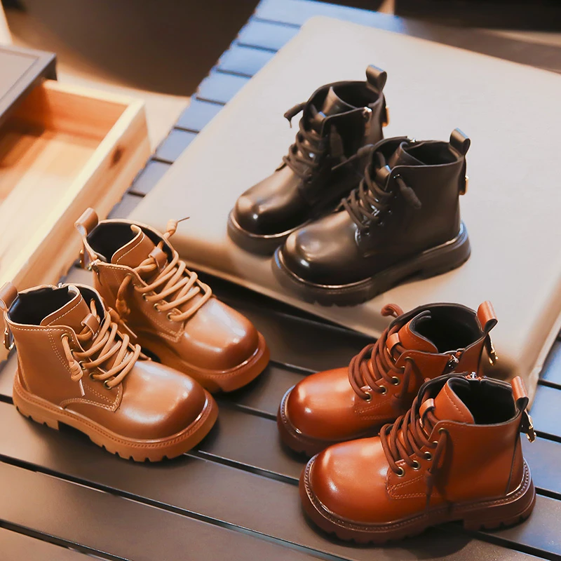 

2025 new boys boots children's autumn and winter short boots with thickened lining in British style